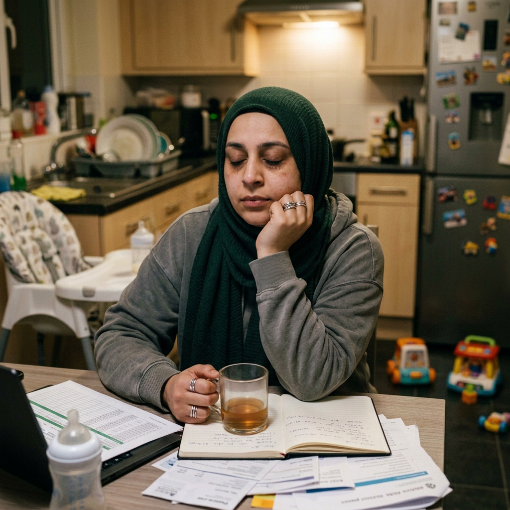 Exhausted Muslim woman not yawning